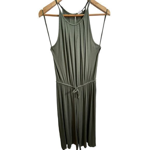 Gap Halter-Neck Wide Leg, Drawstring Waist, Olive Sage Green Jumpsuit‎ - Picture 2 of 13